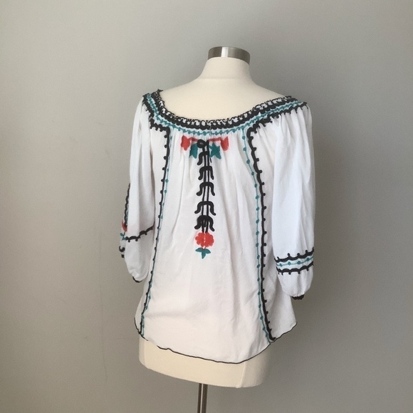 POUPETTE ST BARTH Floral Embroidered 3/4 Sleeve Blouse L‎ - Picture 12 of 16